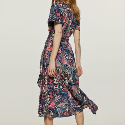 Print Ruffle Detail Wrap Dress