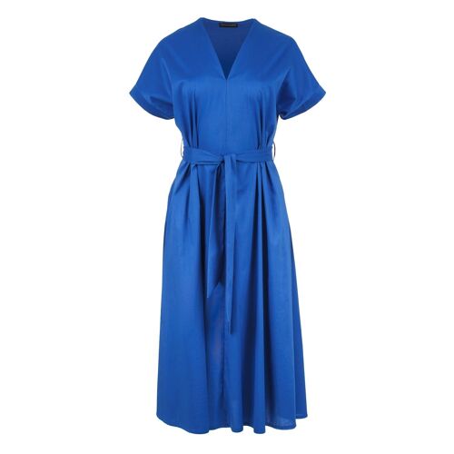 Royal Blue A Line Midi Dress with Belt