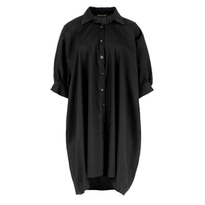 Mini vestido estilo camisa negro de gran tamaño