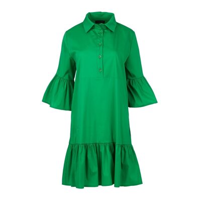 Grünes Kleid mit Glockenärmeln und Rüschensaum