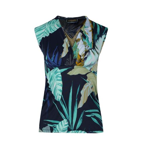 Print Navy V Neck Jersey Top