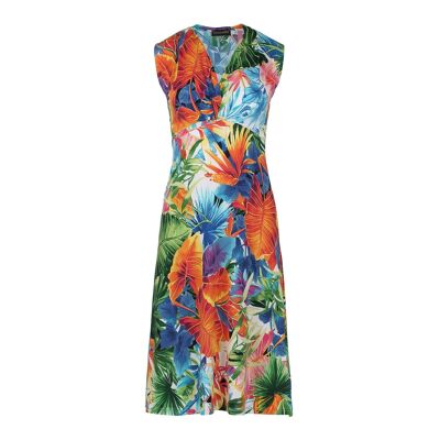 Print Orange Jersey Empire Line Dress