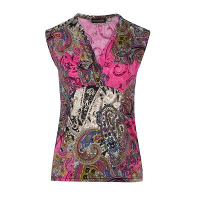 Top Jersey Cuello V Fucsia Estampado