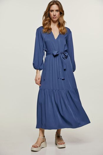 Robe mi-longue bleu marine avec liens 2