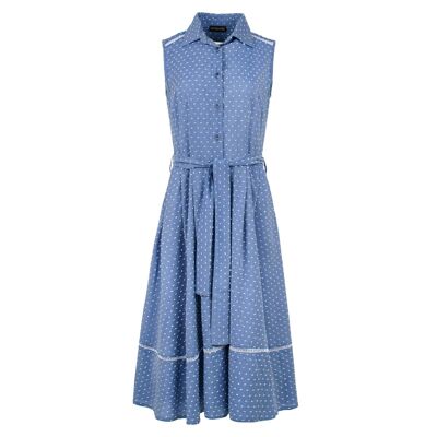 Robe indigo à pois et boutons