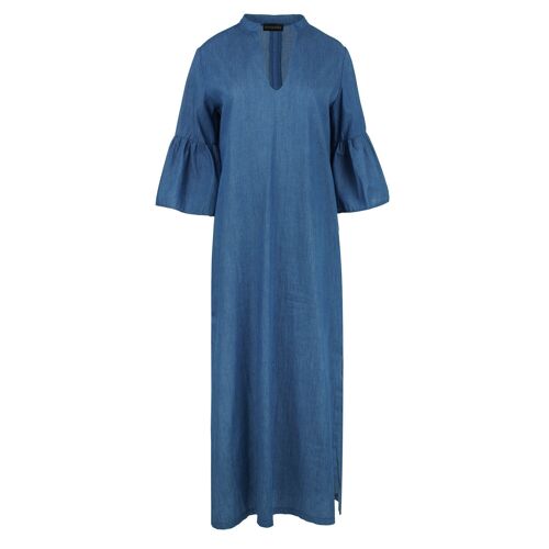 Denim Style Kaftan with Ruffle Detail