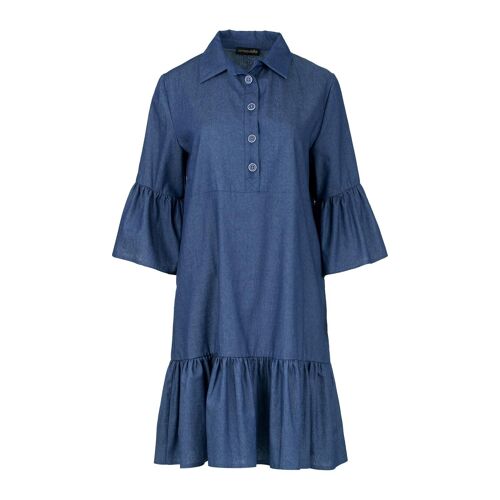 Denim Bell Sleeve Dress with Ruffle Hem