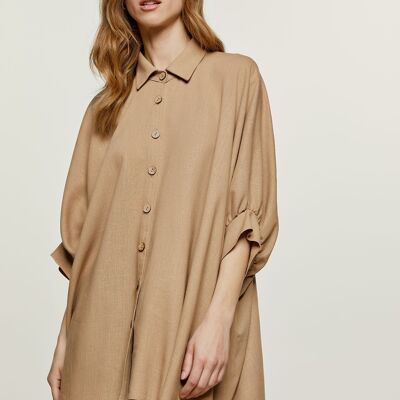 Chemisier oversize beige style lin à manches bouffantes