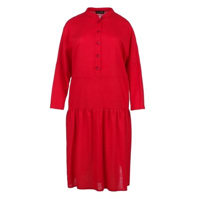 Vestido Rojo Oversize Estilo Lino con Botones