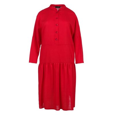 Linen Style Oversized Red Dress with Buttons