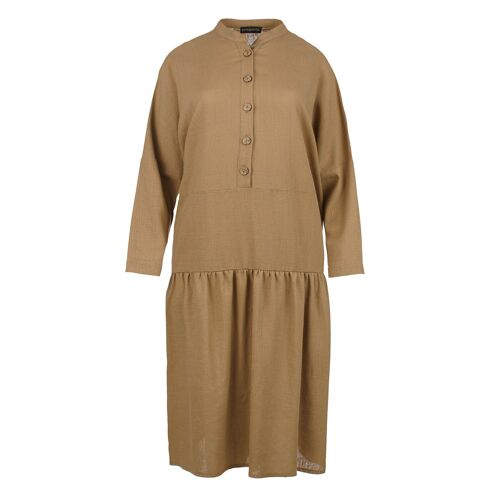 Linen Style Oversized Beige Dress with Buttons