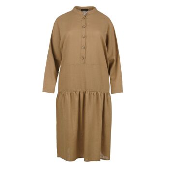 Robe beige oversize style lin avec boutons 1