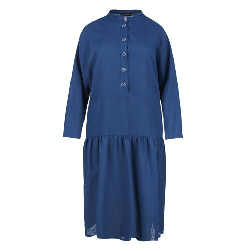 Linen Style Oversized Blue Dress with Buttons