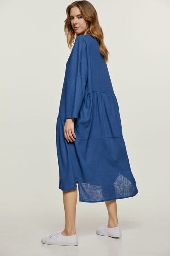 Robe bleue oversize style lin avec boutons 6