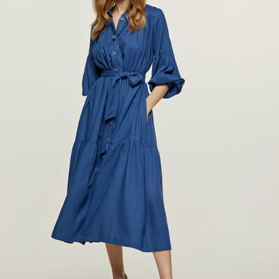 Robe Bleue Style Lin avec Poches