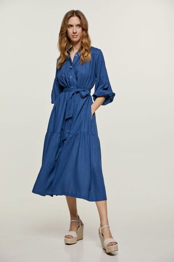 Robe Bleue Style Lin avec Poches 1
