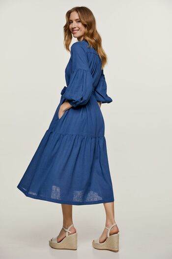 Robe Bleue Style Lin avec Poches 2