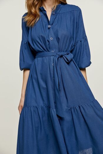 Robe Bleue Style Lin avec Poches 3
