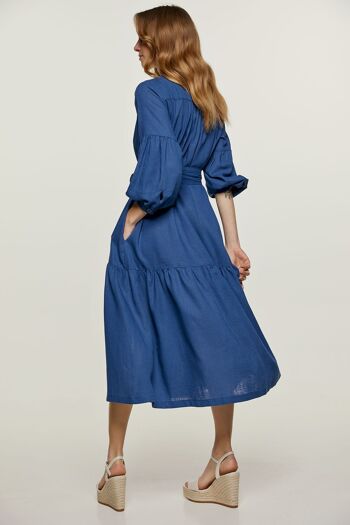 Robe Bleue Style Lin avec Poches 4