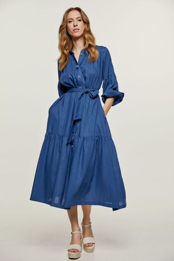 Robe Bleue Style Lin avec Poches 5