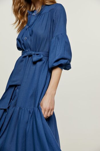 Robe Bleue Style Lin avec Poches 6