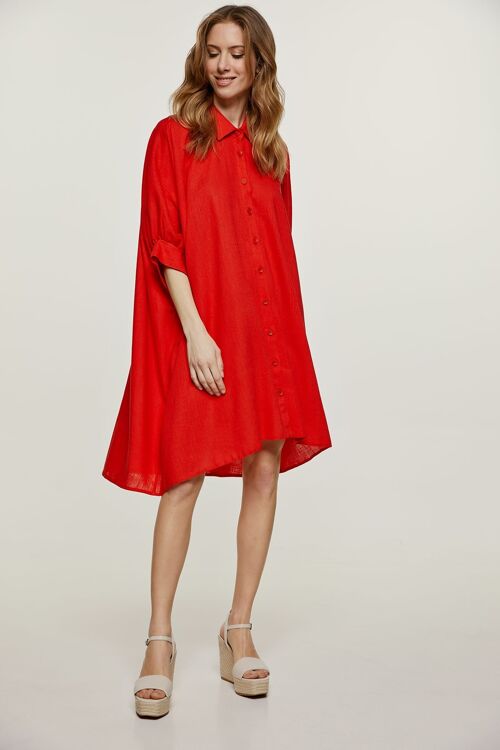Red Oversized Shirt Style Mini Dress