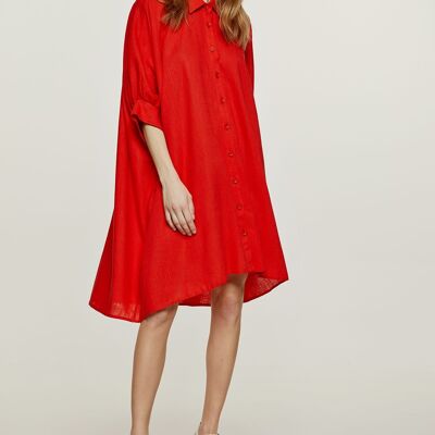 Red Oversized Shirt Style Mini Dress