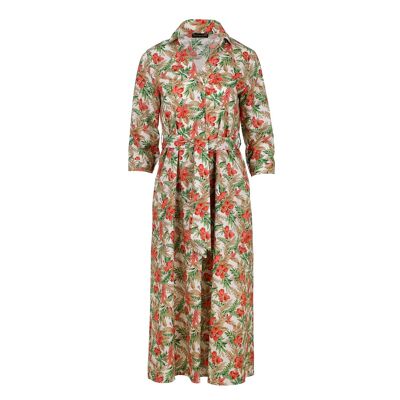 Robe mi-longue style popeline imprimée