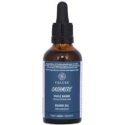 Aceite de barba suavizante y protector para hombre de cachemira, con aceites naturales: ARGÁN ORGÁNICO, JOJOBA, Vitamina E, suavidad, crecimiento, alisado, hidratación, cuidado natural de la barba, VEGANO, 99.5% naturales 50ml,