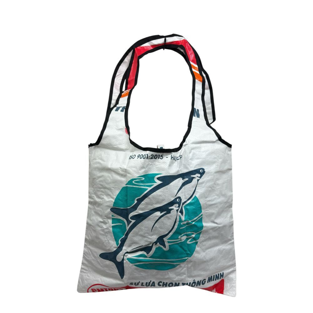 Large shopping bag made from recycled rice sack Ri43 - color 1 white