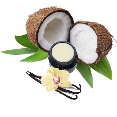 Volumizing lip balm with hyaluronic acid particles - coconut and vanilla aroma