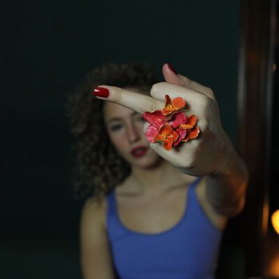 Grande Bague Fleur Havana - Fuchsia/Orange