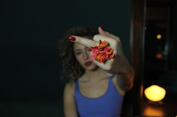 Grande Bague Fleur Havana - Fuchsia/Orange 1