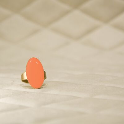 Oval Enamel Ring - Coral