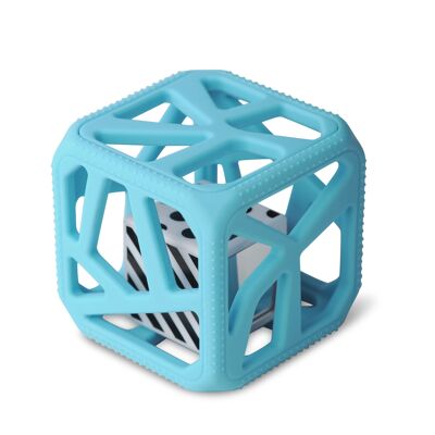 Easy-grip silicone teething cube rattle - Blue