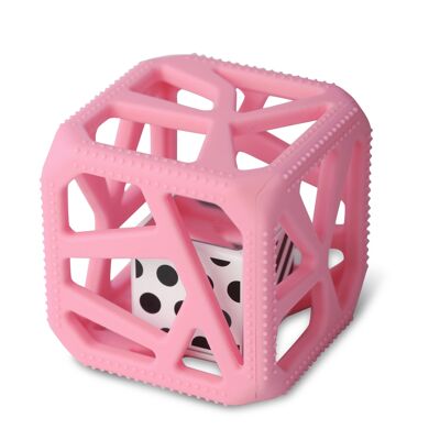 Easy-grip silicone teething cube rattle - Pink