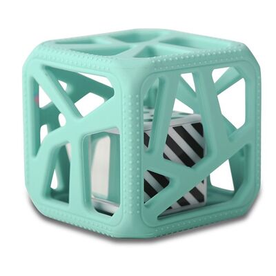 Easy-grip silicone teething cube rattle - Light green