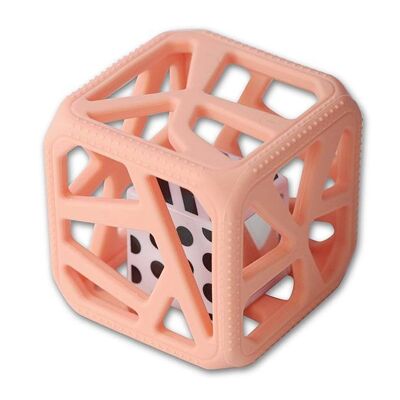 Easy-grip cube teething rattle - Peach