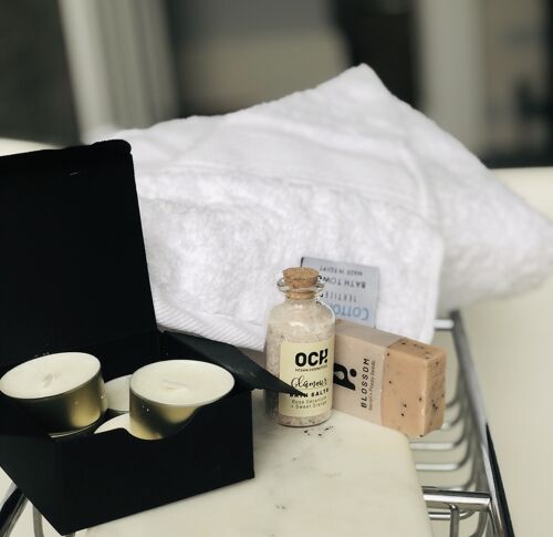 Spa Gift Box Relaxation Set, Natural Handmade soap, bath salts & candles
