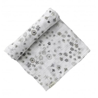 Monochrome Meadow Print | Muslin Swaddle Blanket