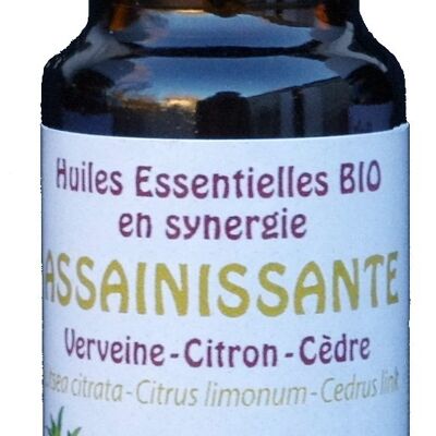 Synergie d'huiles essentielles BIO Assainissante - Verveine-Citron-Cèdre