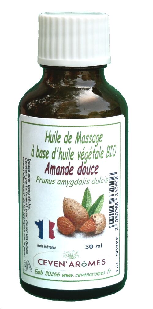 Flacon de 30 ml d'huile d'amande douce BIO
