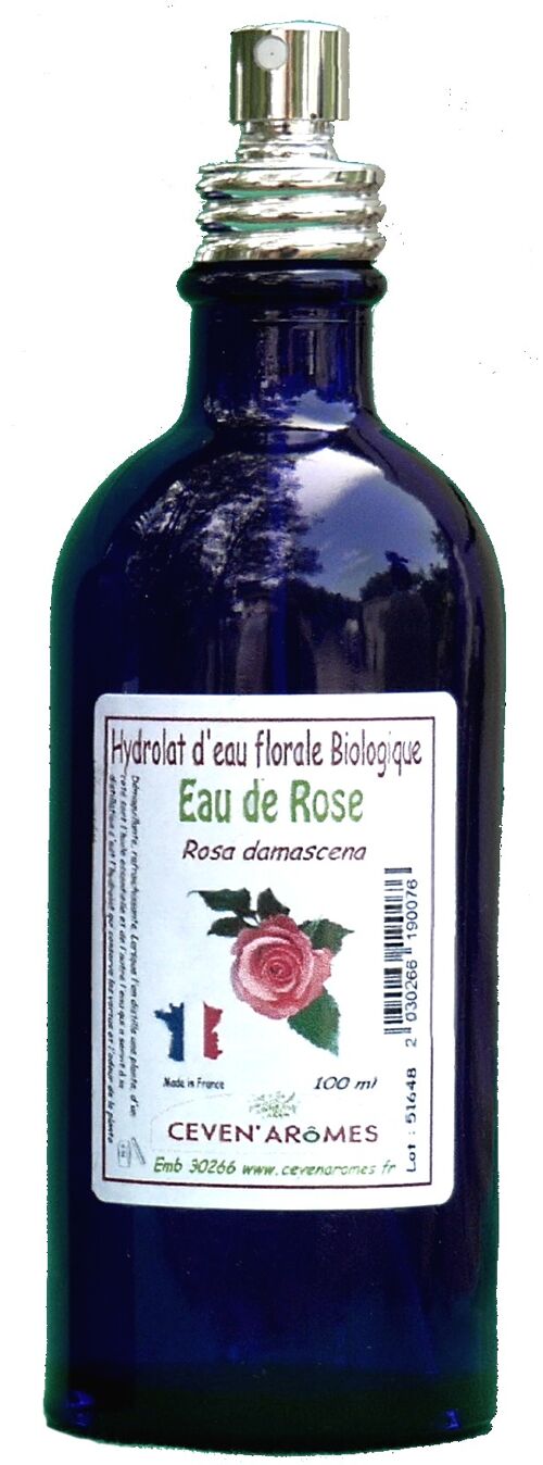 Flacon 100 ml d'eau florale BIO de Rose