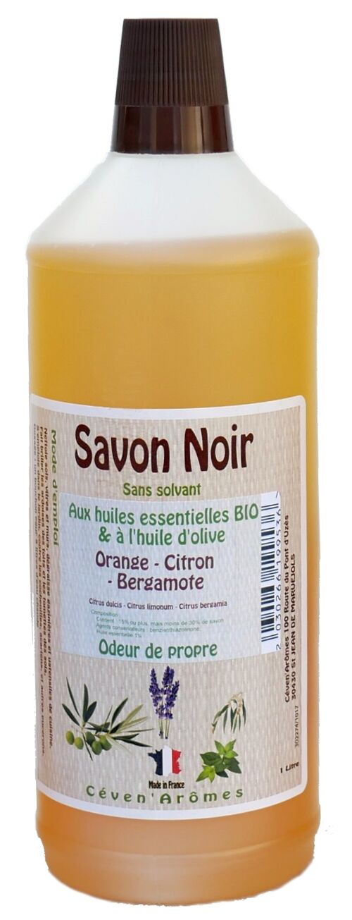 Savon noir à l'huile d'Olive et aux huiles essentielles BIO -Orange-Citron-Bergamote 1L