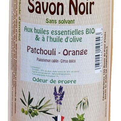 Sapone nero all'olio d'oliva e oli essenziali biologici - Patchouli-Arancio 1L