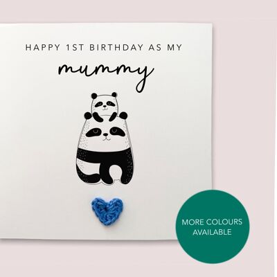 Happy 1st Birthday as my mummy - Simple Bear Birthday Card for mum from baby son daughter - Handmade Card for her - Send to recipient (SKU: BD115W)