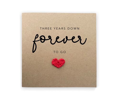 Third 3rd Wedding Anniversary Simple Rustic One Year Anniversary  Card for Husband Wife - Three ears down forever to go - Send to recipient (SKU: A034B)