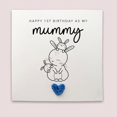 Happy 1st Birthday As My Mummy Twins, Rabbit Twins Birthday Card, As My Mum, Birthday Card For Mummy From Baby, Cute Birthday Card, Twins (SKU: BD127W)