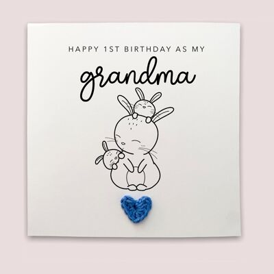 Feliz 1er cumpleaños como mi abuela gemelos, primer cumpleaños como mi tarjeta de abuela, primera tarjeta de cumpleaños, tarjeta de cumpleaños de conejo, abuela a gemelos (SKU: BD128W)