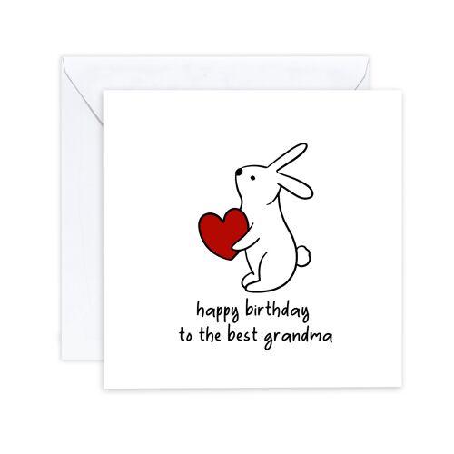 Happy Birthday to the best grandma - Simple Birthday Card for Grandma Gan Nan Rabbit Card - Simple Animal Card -  Send to recipient (SKU: BD136W)